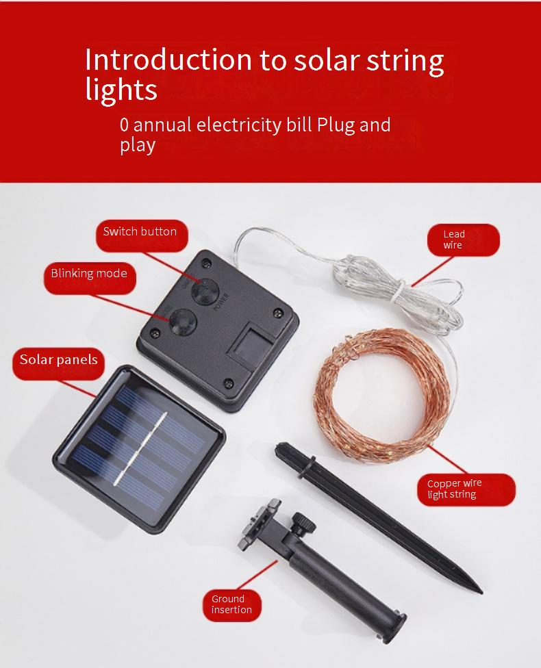 Solar-Kupferdraht-Lichter, LED-Lichterketten für den Garten im Freien, Weihnachtsdekoration, warmweiß und bunt, IP65, wasserdicht, 8 Modi_voghion.com