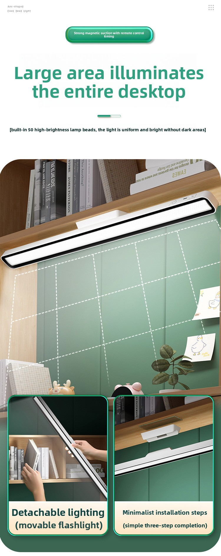 Lampada da scrivania a LED con telecomando – Moderna lampada da studio di grado AA con regolazione intelligente della luminosità (struttura nera da 55 cm, 3 modalità colore, batteria ricaricabile)_voghion.com