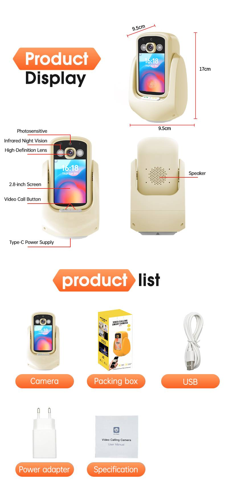 Two-way Visual Video Camera With Voice Call, One-touch Call, Home Night Vision WiFi Surveillance Camera_voghion.com