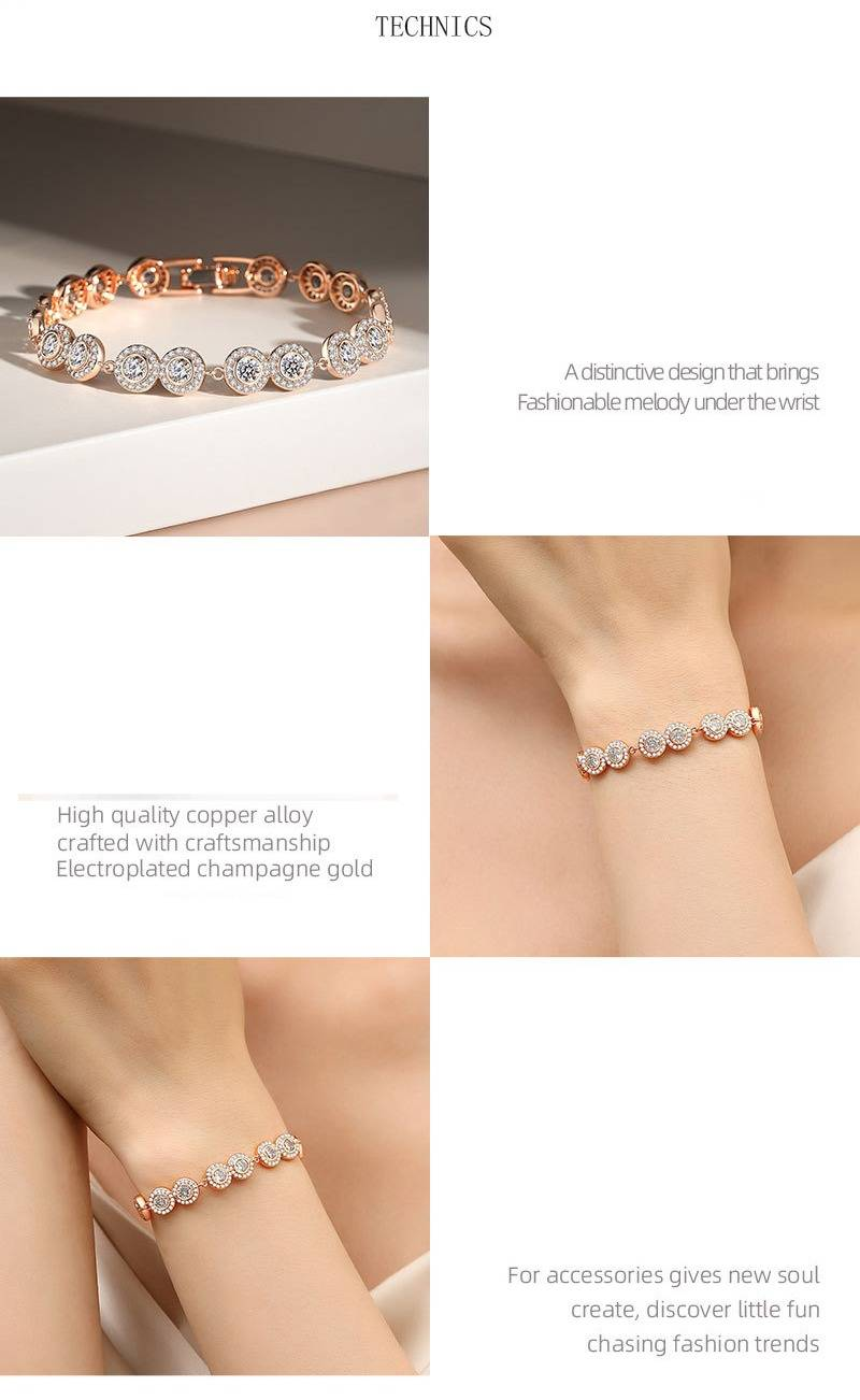 Women's Jewelry Geometric Single Row Round Zircon Button Bracelet, Elegant And Fashionable Light Luxury Zirconia Bracelet, Perfect Gift For Girlfriend_voghion.com