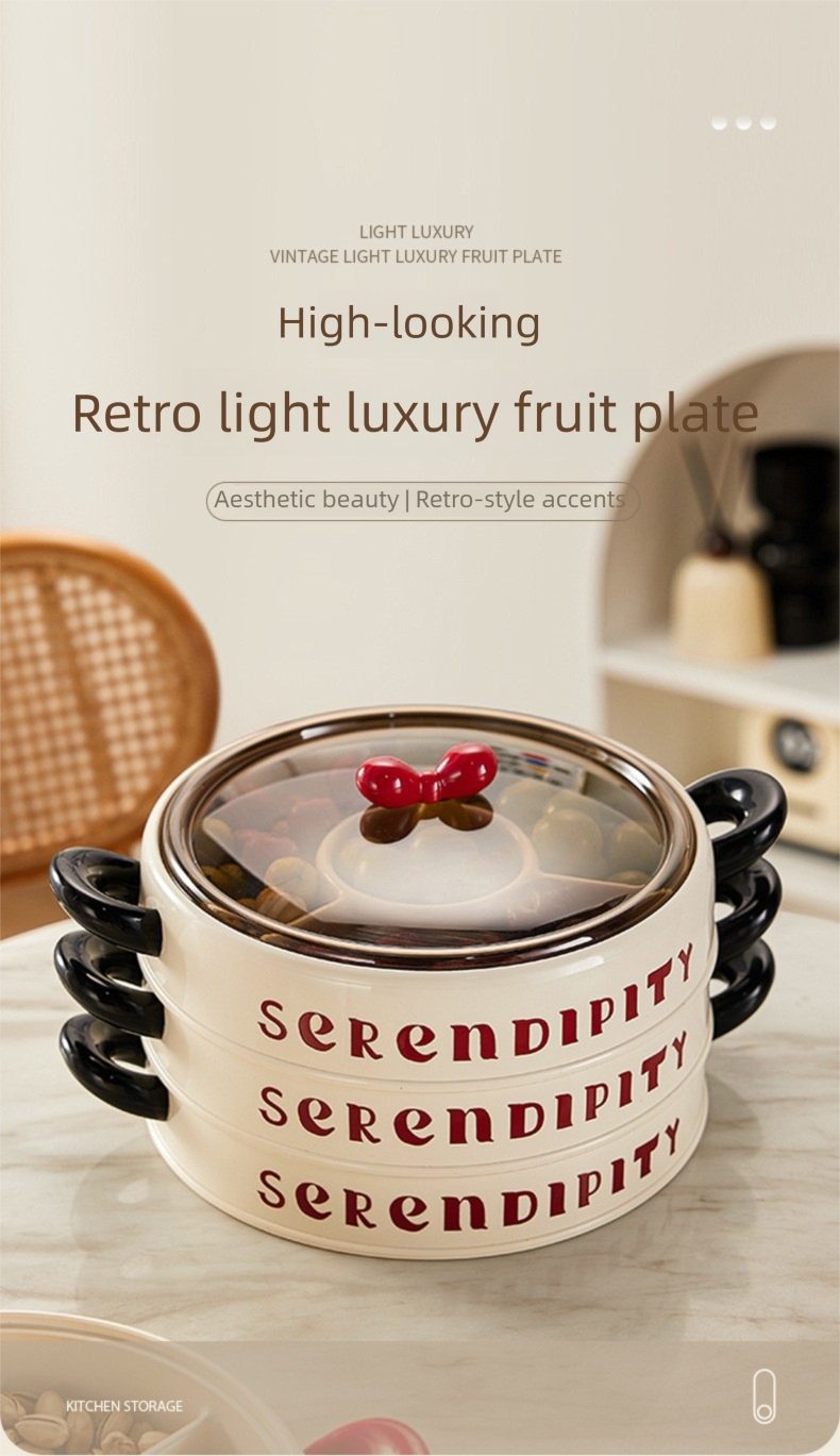 Creative Bowknot Dried Fruit Tray, Household Living Room Divided Lattice With Lid Candy Box, Ins Style Snack Display Plate, Fruit Plate._voghion.com