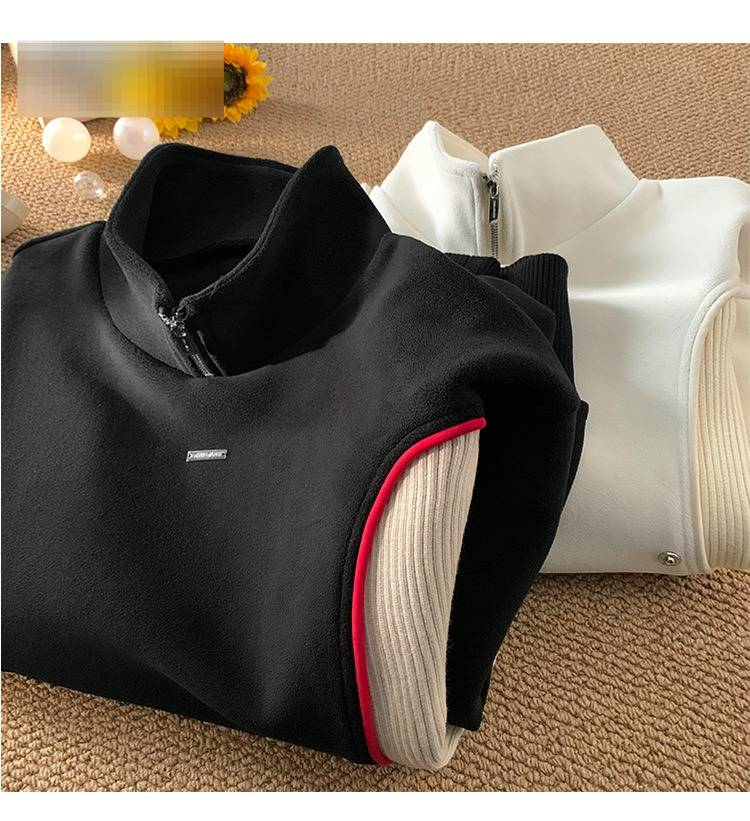 Unisex Hybrid Zip-Neck Sweatshirt – Streetwear Half-Zip Pullover With Contrast Stitching & Stand Collar (M-XXL, Anti-Wrinkle, Oversized Silhouette)_voghion.com