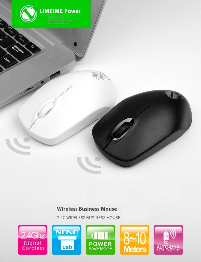 Wireless Optical Mouse For PC & Laptop – Ergonomic 2.4G Silent Click Mouse With 1600DPI, Plug & Play For Office & Home (Black/White/Blue/Pink/Green)_voghion.com