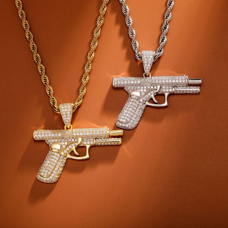 Collana con ciondolo a forma di pistola hip hop da uomo con zirconi cubici, pezzo alla moda per uomo, idea regalo unica, regalo di gioielli alla moda da uomo con mitragliatrice_voghion.com