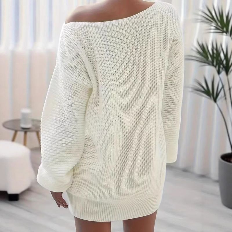 Women's Oversized Knit Sweater Dress - Long Sleeve Casual Tunic Dress, Soft Loose Fit Winter Dress With High Neck, Cozy & Stylish Loungewear_voghion.com