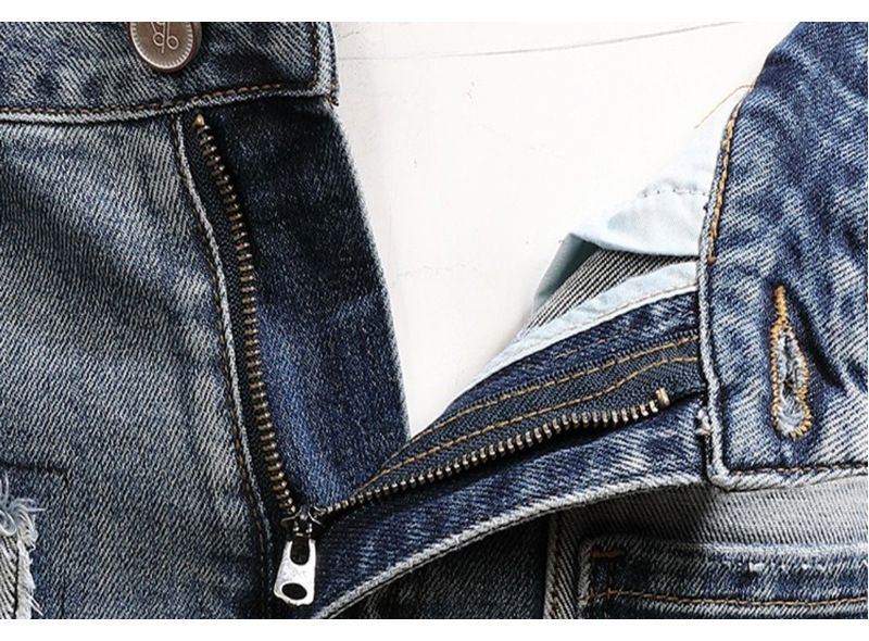 Pantalones largos ajustados y elásticos para hombre, con costuras y agujeros_voghion.com