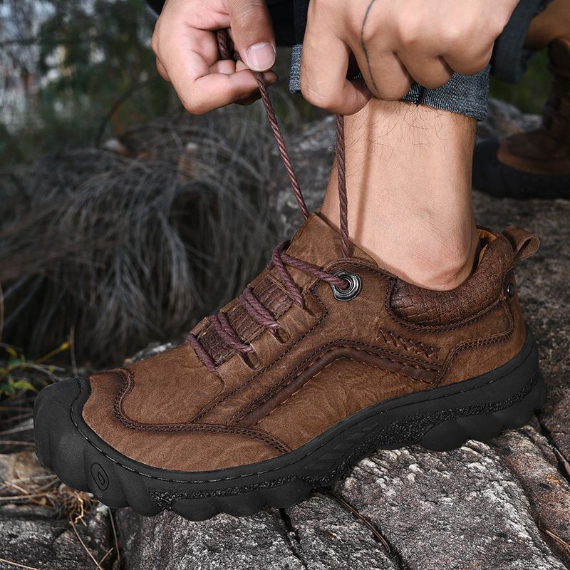 Neue Herren-Oberschicht-Rindsleder-Casual-Männer-Echtleder-dicke Sohle rutschfeste Sport-Outdoor-Wanderschuhe_voghion.com