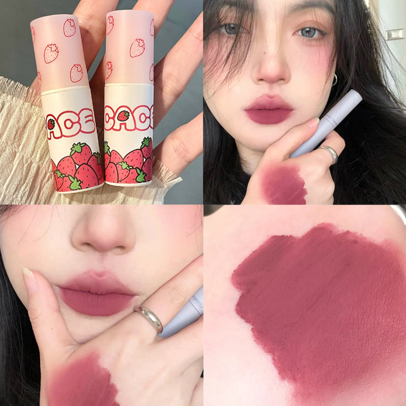 Lovely Matte Strawberry Liquid Lipstick Veet Nude Red Gloss Long Lasting Non-stick Cup Lip Mud Tint Cream Make 70% discount_voghion.com
