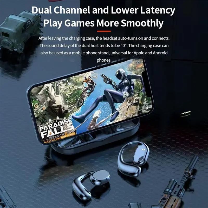 Căști wireless noi, conducție osoasă, impermeabile, cu ureche deschisă, agățate, căști stereo cu anulare a zgomotului pentru Android IOS_voghion.com