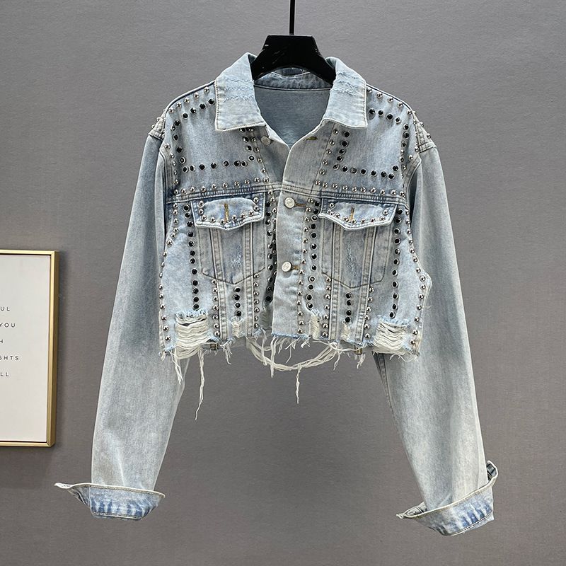 Damenbekleidung, neue schwere Industrienieten, Diamant-Decketnim und von Frauen getragene Perlenjacke_voghion.com