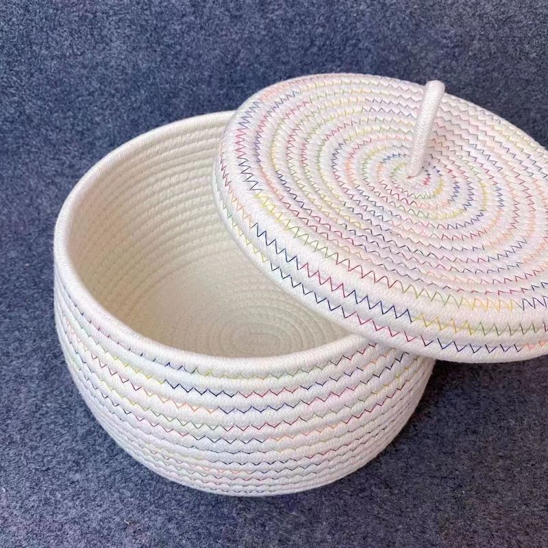 Scatola portaoggetti intrecciata da scrivania, rotonda con coperchio, per snack a base di uova, articoli vari fatti a mano, chiavi, organizzazione di cosmetici_voghion.com