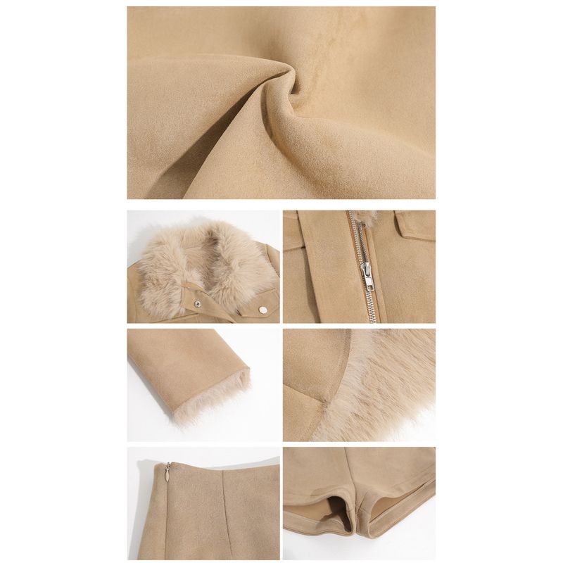 Luo Ge's Wool Roll () New Suede Furry Coat For Women, Fleece-Lined, Thickened, Warm Jacket Set_voghion.com