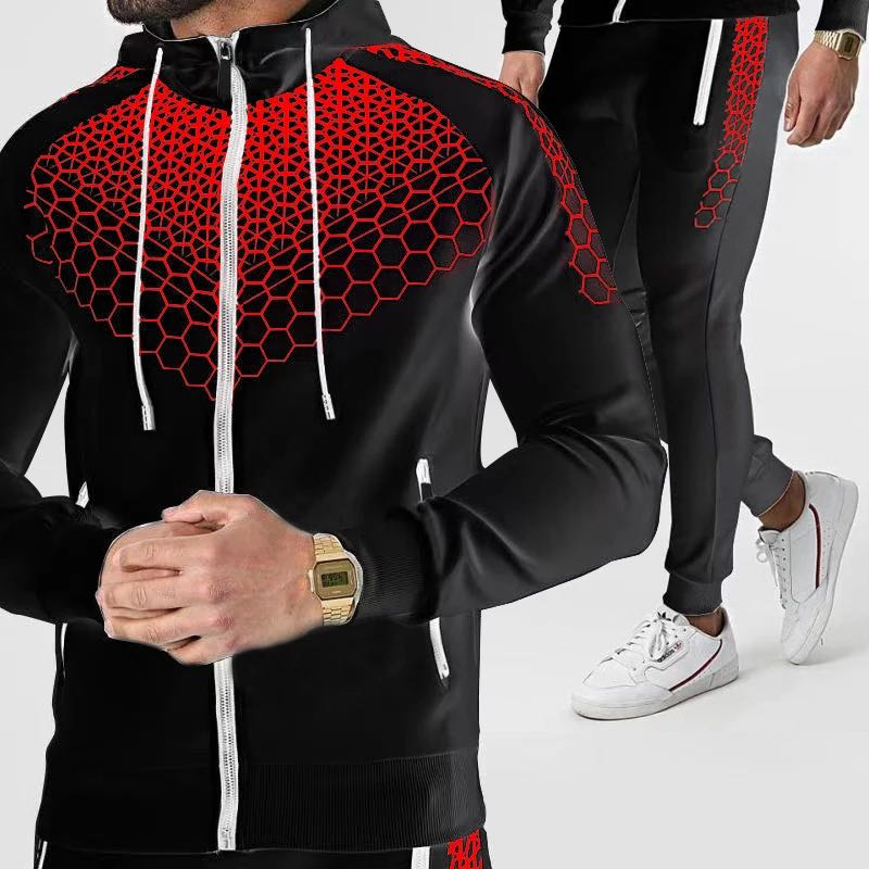 2022 Men's Tracksuit Casual Suit Winter New Brand Splice Jogging Suit Zipper Hoodie + Pants 2PC Suit Men's Sportswear_voghion.com