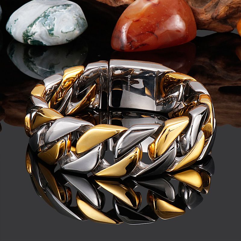 Men's Titanium Steel Bracelet - Minimalist Geometric Design Hip Hop Style Durable Polished Jewelry For Men - Adjustable Sizes 22cm_voghion.com