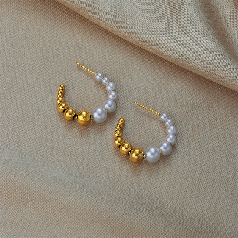 Orecchini coreani con perline in acciaio al titanio, nuovo stile retrò, in oro e bianco, personalità alla moda, temperamento versatile, orecchini decorativi_voghion.com