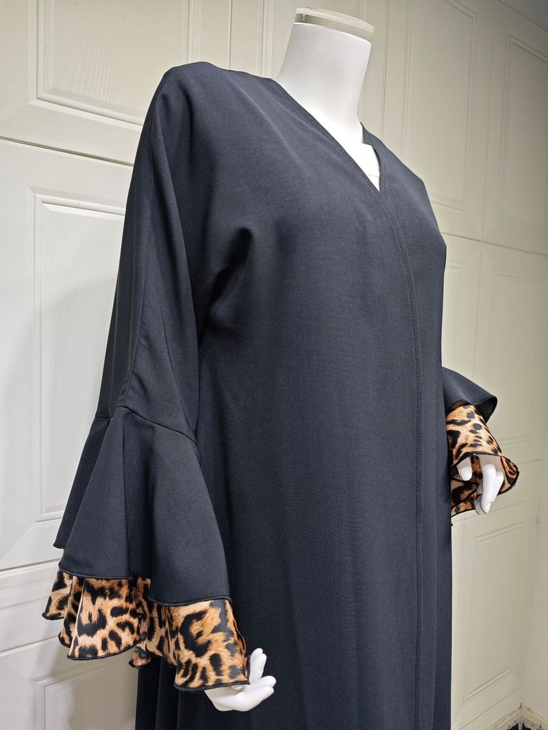 Damenbekleidung Leopardenkleid Robe Langer Rock Naher Osten Muslim Strickjacke_voghion.com