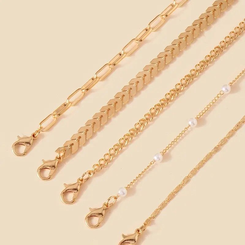 Accessoires Sommer Neues 5-teiliges Perlenset Mode Mehrschichtige Persönlichkeit Strand Fußkettchen Fußschmuck_voghion.com