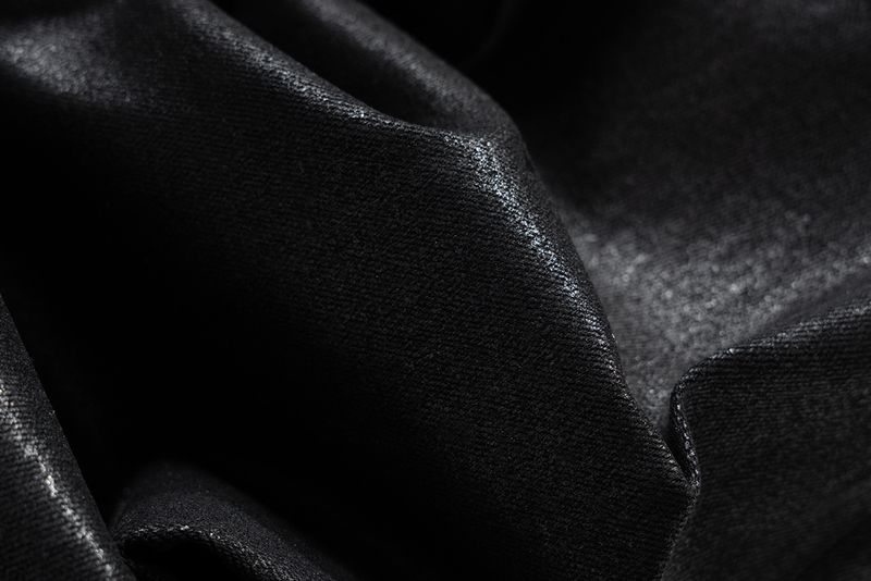 Jeans svasati in stile gotico con rivestimento cerato da uomo – Pantaloni larghi con orlo a strati e dettagli in nastro, stile streetwear Y2K (vita alta, neri, finitura anticata)_voghion.com