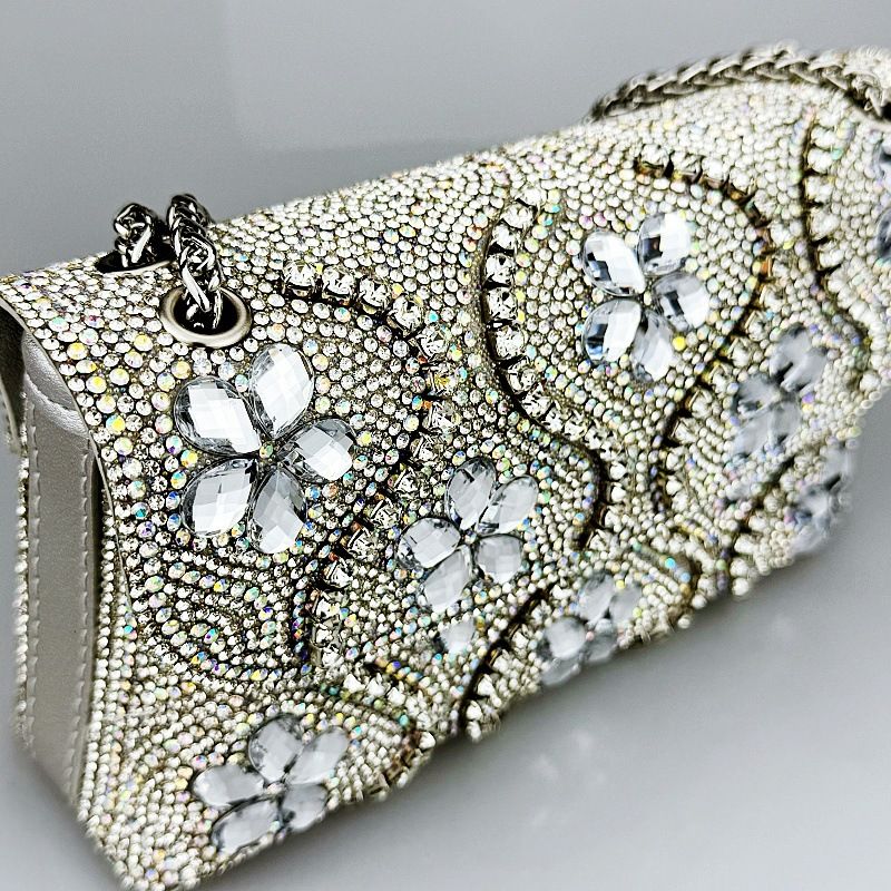Borse da sera con fiori, tracolla a catena, borsa a tracolla quadrata, pochette con cristalli e strass_voghion.com