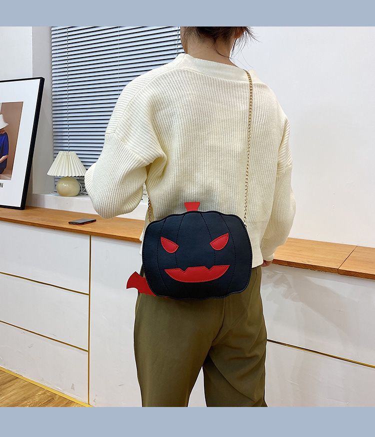 Borsa a tracolla con zucca glitterata a tema Halloween per donna - Borsa a tracolla in PU riflettente retrò con tasche con cerniera, accessorio alla moda e divertente_voghion.com