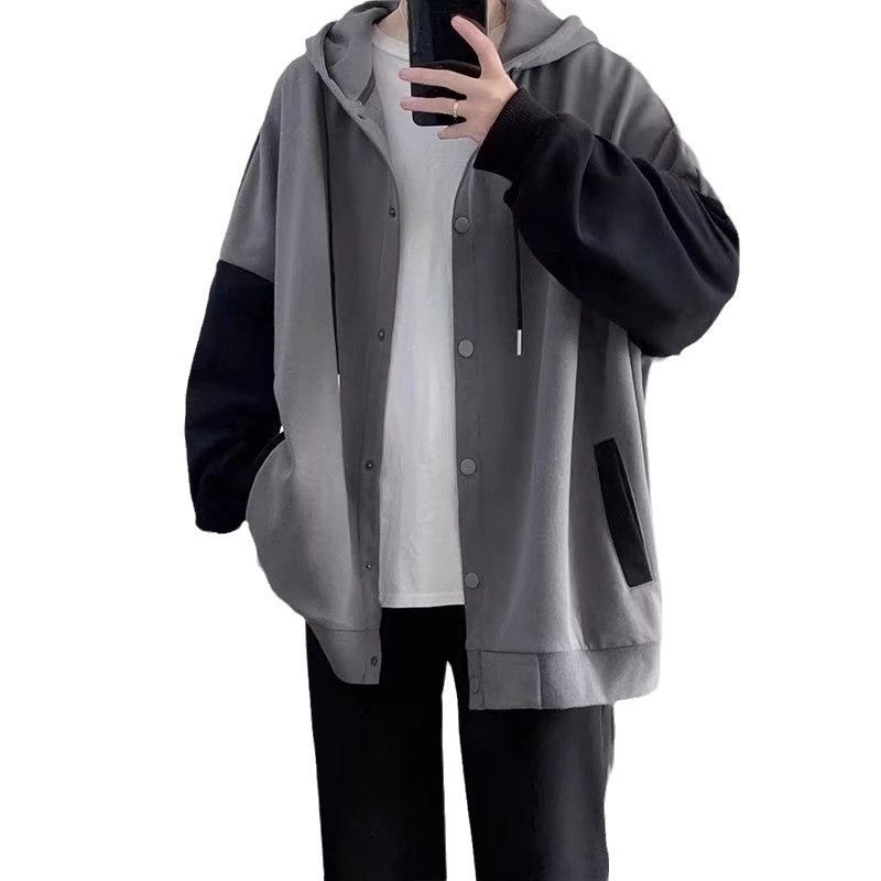 Men's versatile cardigan jacket men's autumn and winter new trend with plush loose hooded sweatshirt trend_voghion.com