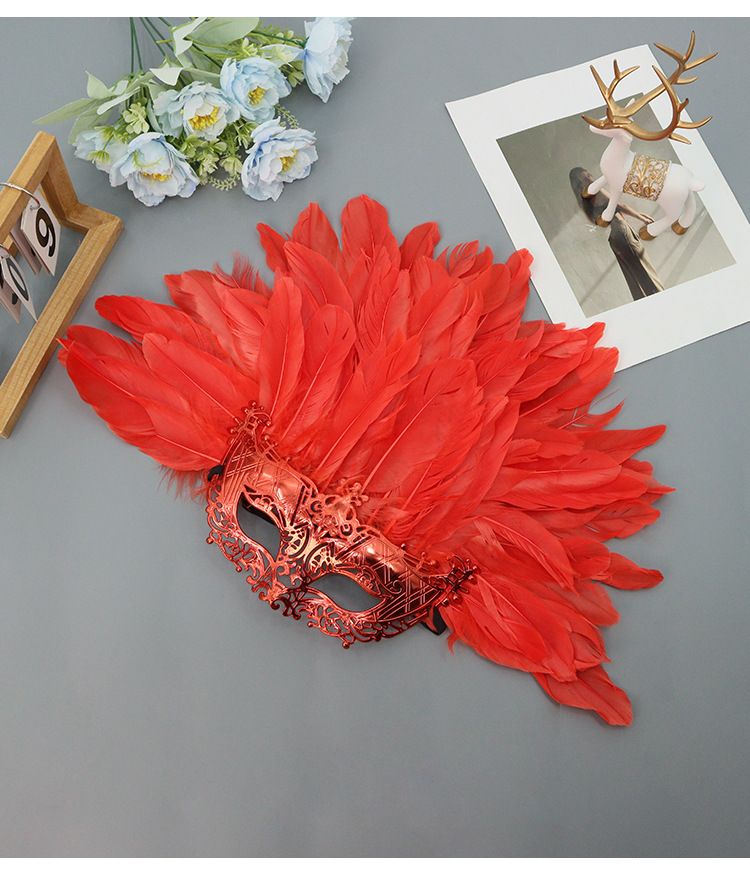 New Halloween Detachable Venice High-end Electroplated Feather Half-face Mask_voghion.com