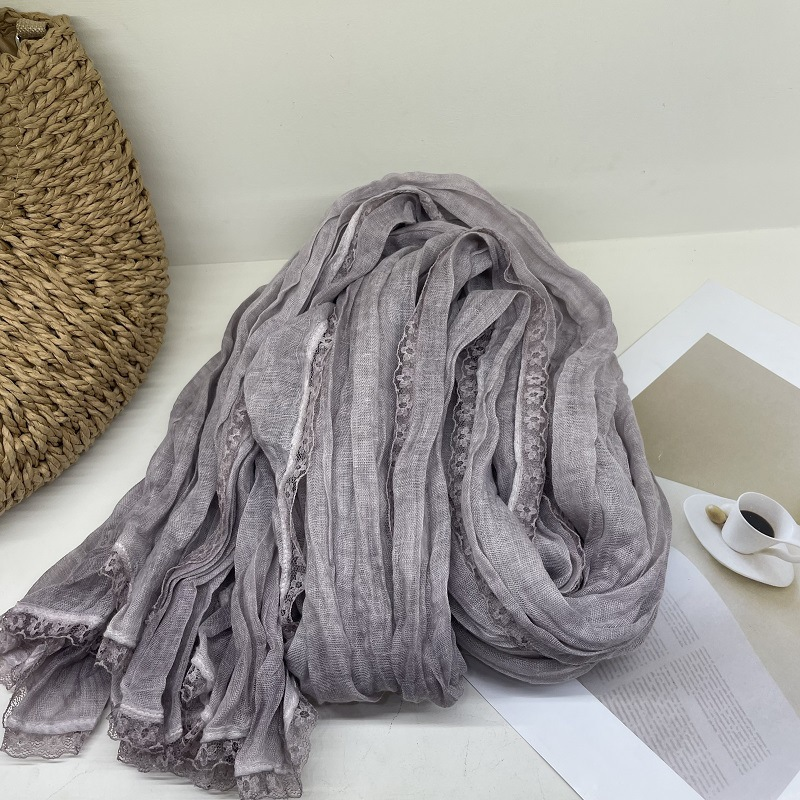 Gentle pure color lace lace scarf autumn decorative scarf women fashion everything with cotton shawl_voghion.com