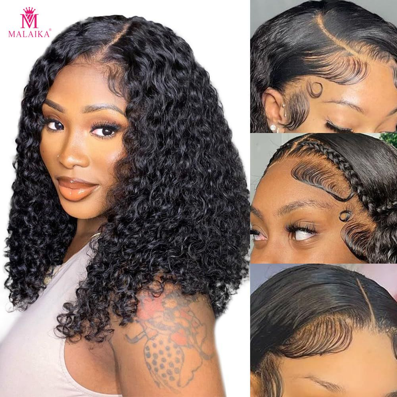 Deep Wave Lace Front Parykker Menneskehår 13x4 Black Curly Bob Parykker Menneskehår 180% Tæthed 13x4 Blonde Frontal Parykker Menneskehår_voghion.com
