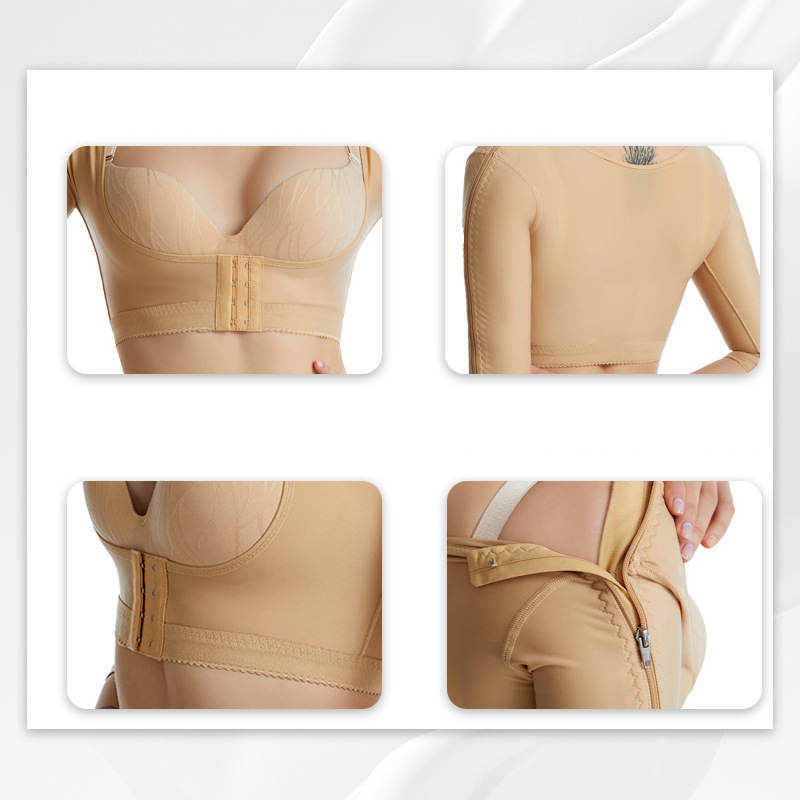 Women's clothing Slender arms, gathered breasts, chest support, arm zipper design, bundled shapewear_voghion.com