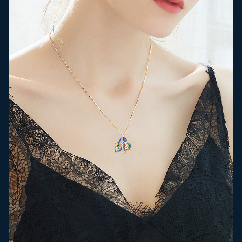 Aurora Love Halskette mit Nischendesign, modische, schlichte, schillernde Kristallkette für Damen_voghion.com