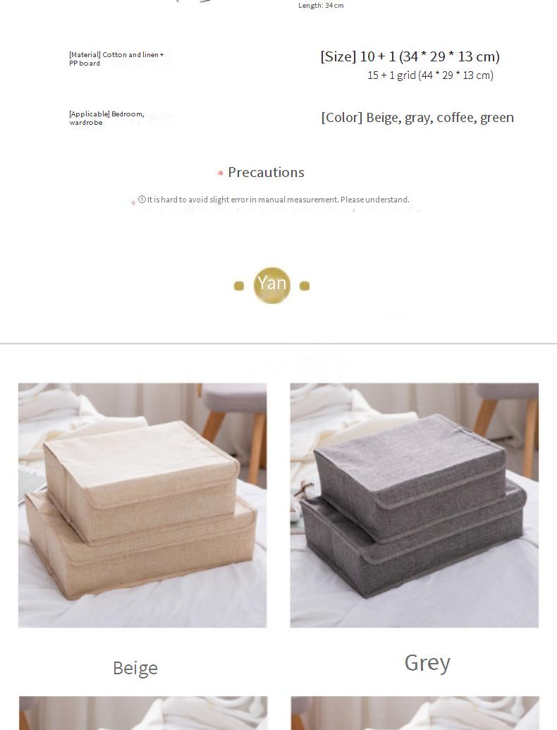 Boîte de rangement pliable et lavable en coton et lin pour sous-vêtements, résistante à l'humidité, à compartiments multiples, pour chaussettes, grand tiroir_voghion.com