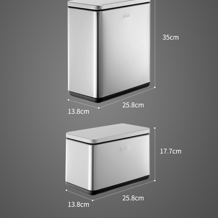 Household Cleaning Narrow Slit Push Type Stainless Steel Trash Can With Lid Bedroom Double Layer Pop Up Lid Toilet_voghion.com