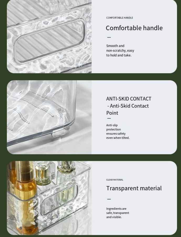 Light Luxury Transparent Glacier Pattern Storage Box Household Rectangular Plastic Box Desktop Cosmetics Living Room Storage Box_voghion.com