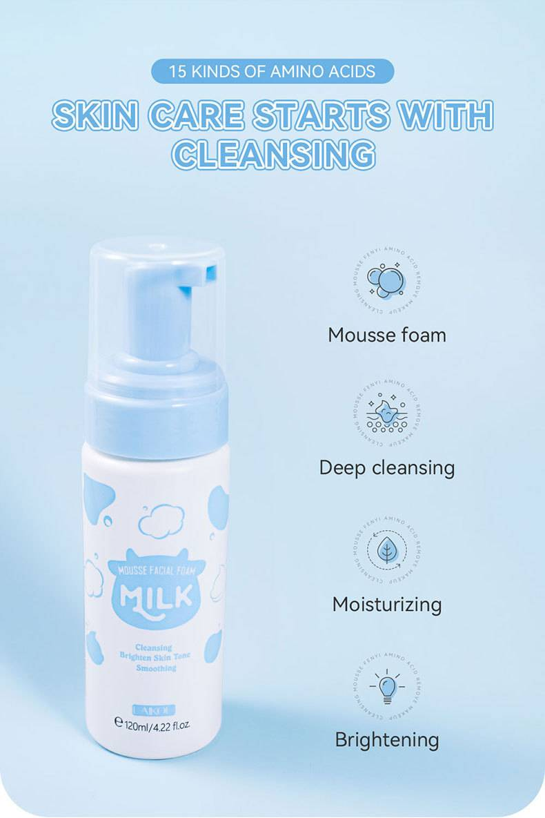 LAIKOU Milk Cleansing Mousse, 120ml, Προϊόν περιποίησης δέρματος για τον καθαρισμό των πόρων_voghion.com