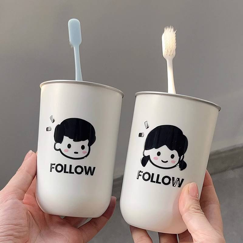 Male And Female Couple's Mouthwash Cup With High Aesthetic Value, Simple Cartoon Toothbrush Cup, Anti Drop Dental Jar, Dental Cup, Toothbrush Cup_voghion.com
