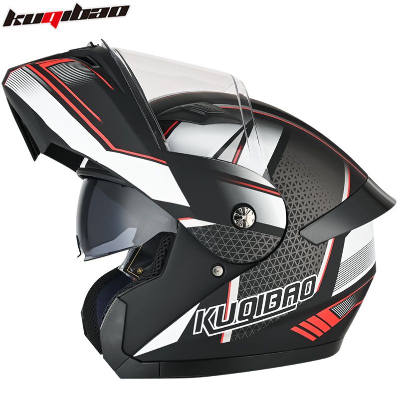 Dual Visor Flip-Up Motorcycle Helmet With Bluetooth & Long Battery Life, 3C Certified Full Face Helmet For Commuting & Riding_voghion.com
