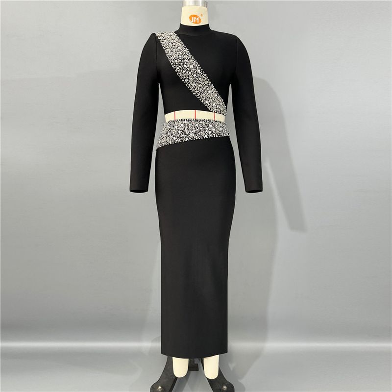 Elegant Bandage Long Sleeve Top & Bodycon Skirt Set - Slim Fit Round Neck Women's Two-Piece Outfit For Fall/Winter, Party & Daily Wear_voghion.com