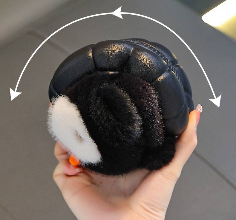 Plüsch-Pinguin-Hausschuhe für Kinder – Warme, fleecegefütterte Hausschuhe für den Winter mit rutschfester Sohle und vollständiger Fersenabdeckung für Jungen und Mädchen (Größen 24–37)_voghion.com