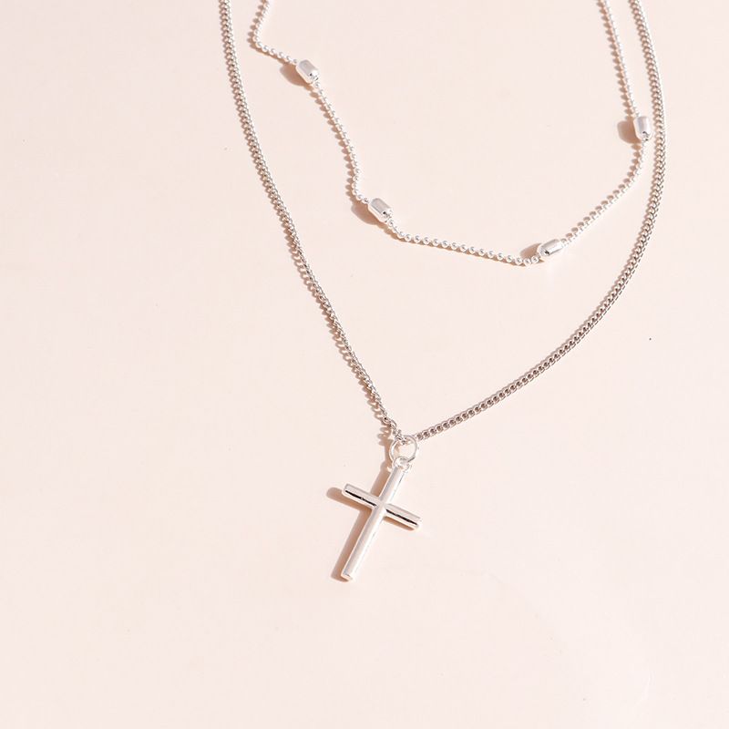 Collana con ciondolo a croce alla moda e alla moda, in metallo, con catena geometrica multistrato per clavicola_voghion.com