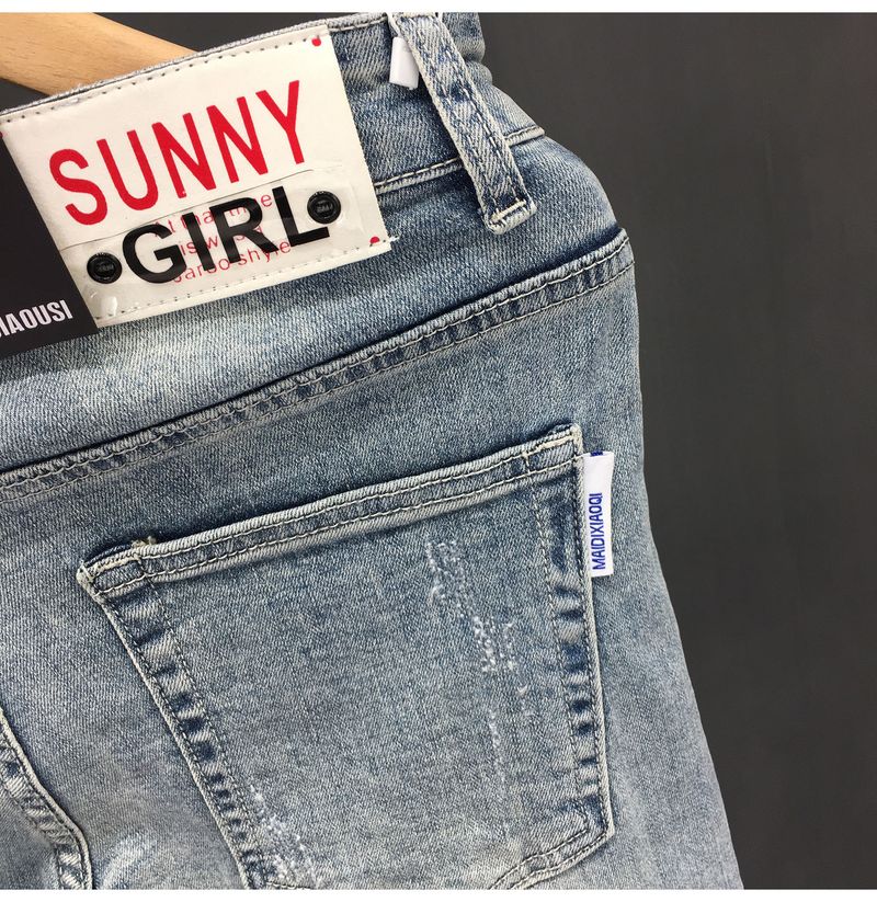 Herrkläder Sommar Kraftig Tvättning Retro Slitna Rivna Jeans Herr Trendiga Märkes Snygga Skrapade Slim Fit Skinny Niopunktsbyxor_voghion.com