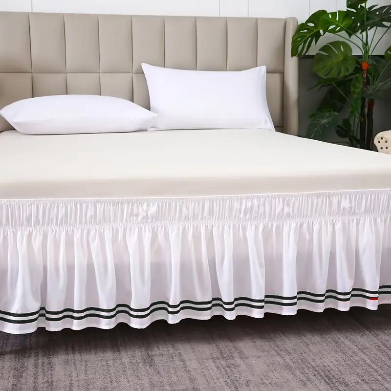 Gonna da letto elasticizzata aderente - Volant antipolvere tinta unita e a righe (tessuto antipiega con tasche profonde per letto matrimoniale/king size, facile da installare)_voghion.com