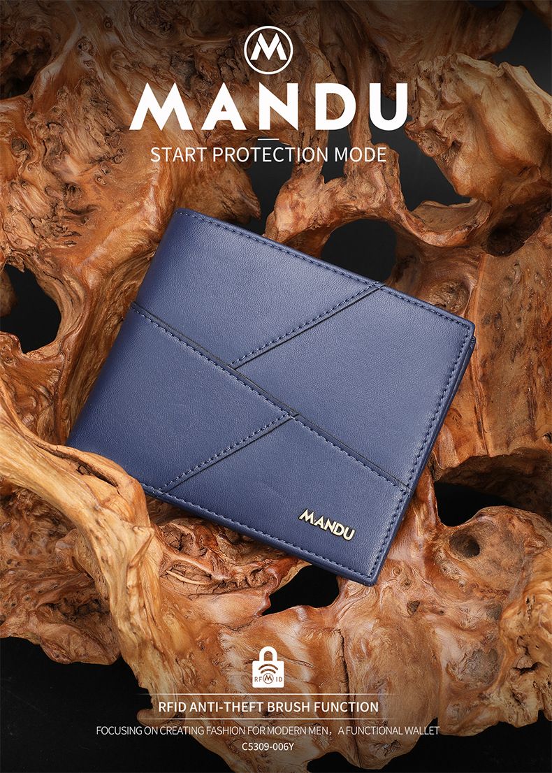 Cartera de cuero genuino para hombre, billetera de moda con empalme, con cepillo antirrobo, RFID, billetera corta, billetera de cuero_voghion.com