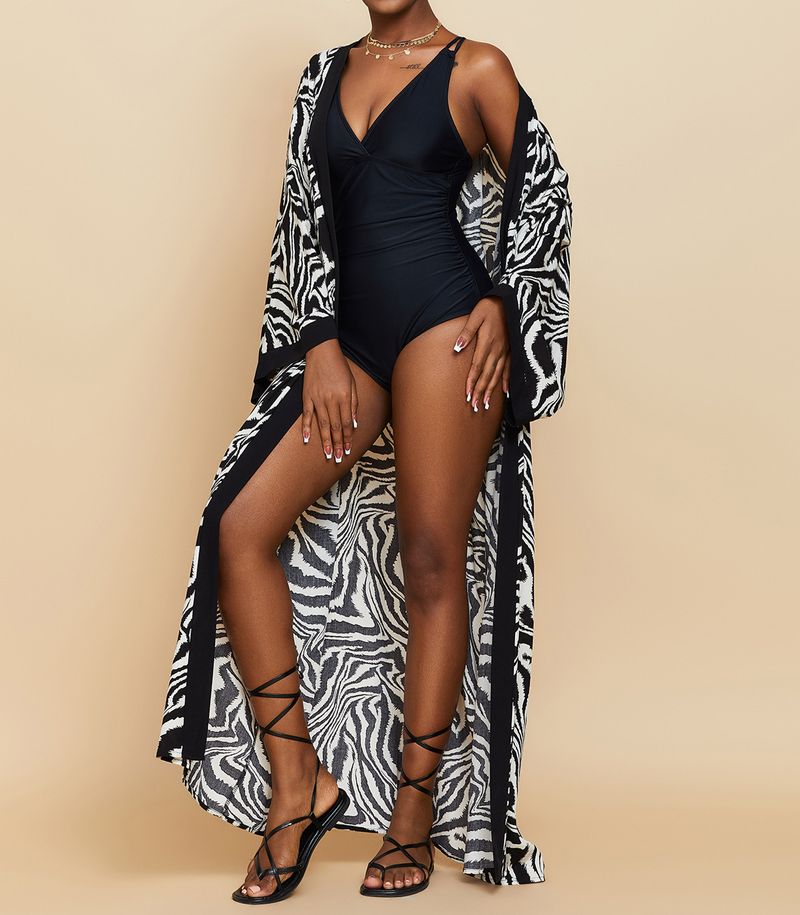Women's Clothing Beach cover-up rayon zebra pattern holiday bikini sunscreen cardigan dress large size loose_voghion.com