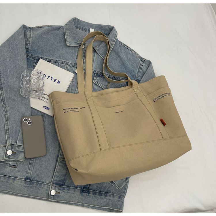 Female Slouchy Large Capacity Canvas Bag Tote Commuter Bag Premium Sense Shoulder Rest_voghion.com