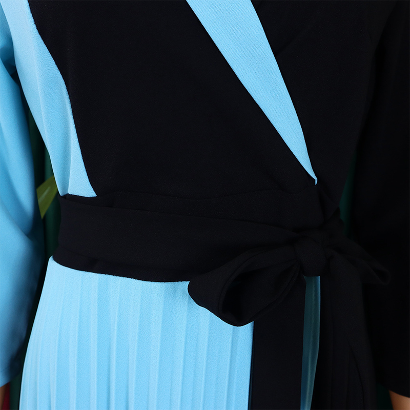 Women's fashion temperament color matching strap pleated skirt elegant_voghion.com