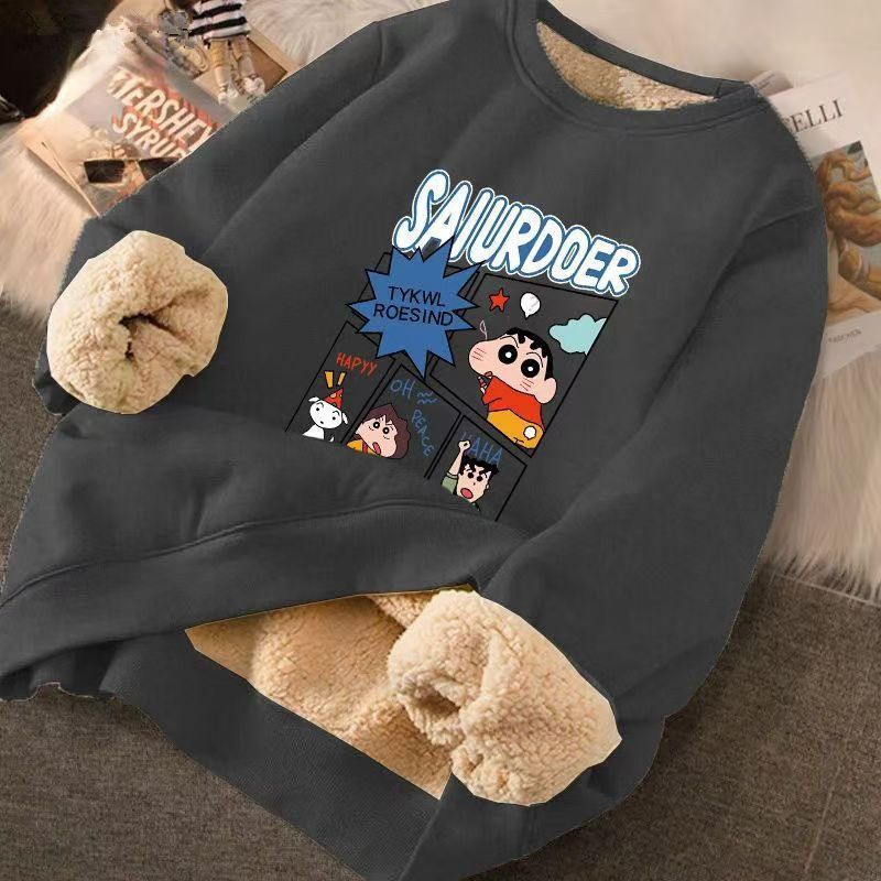 Felpa unisex con cappuccio in lana d'agnello, alla moda, per coppia, invernale, versatile, girocollo, foderata in pile, spessa, calda e ampia. 12_voghion.com