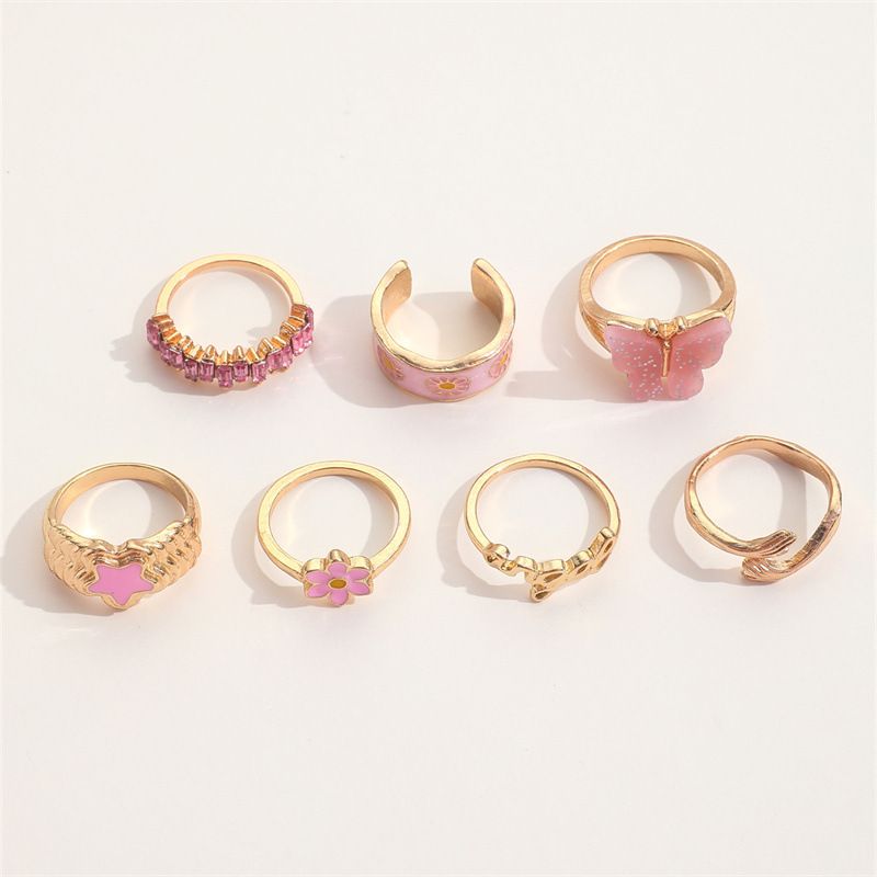 Vendite calde Boho Butterfly Kunckle Ring Set per le donne Rosa Smalto Fiore Geometrico Anelli per le dita Gioielli da festa di moda femminile_voghion.com