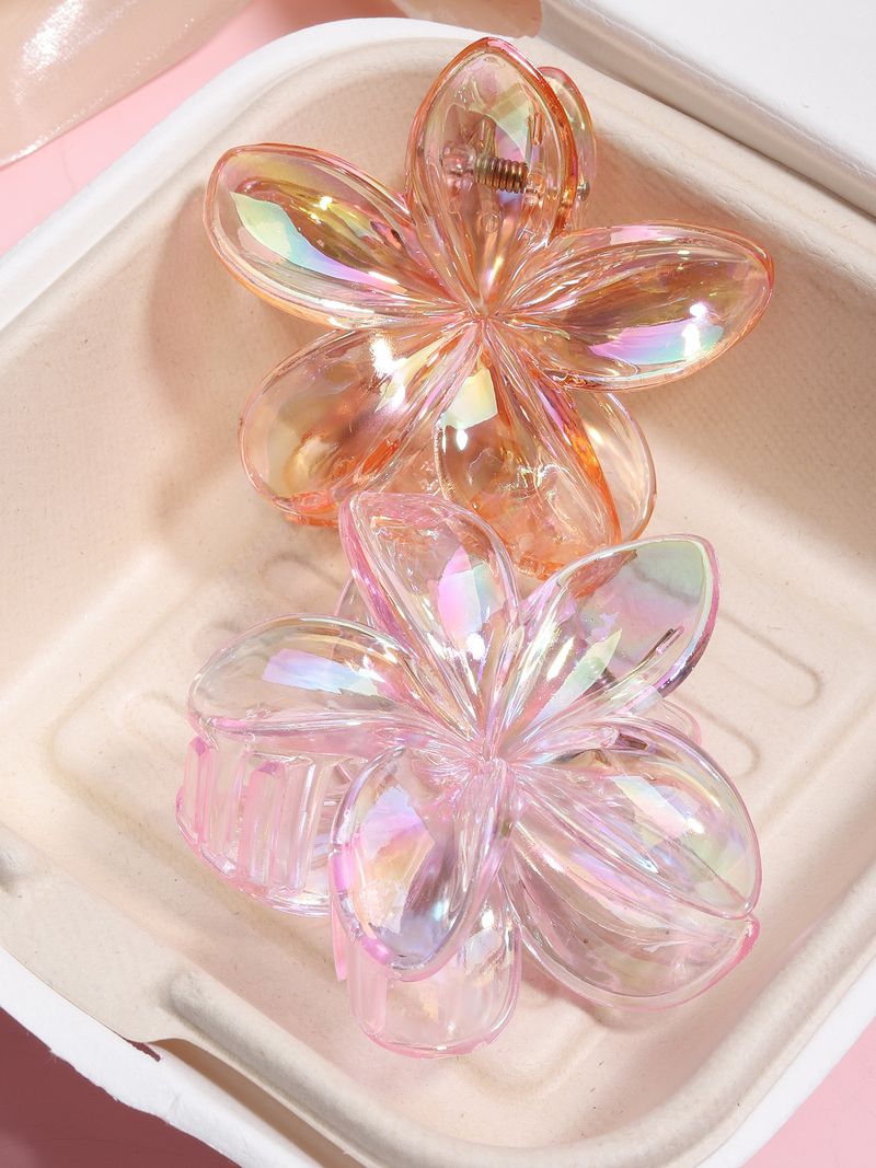 8CM Colorful Transparent Iridescent Plumeria Claw Clip - Unique Beach Vacation Style Laser Bauhinia Updo Clip_voghion.com