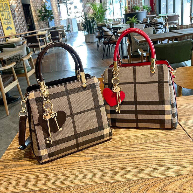 Borsa a tracolla, borsa a mano, borsa a tracolla da donna in vera pelle alla moda, modello scozzese, 2021_voghion.com