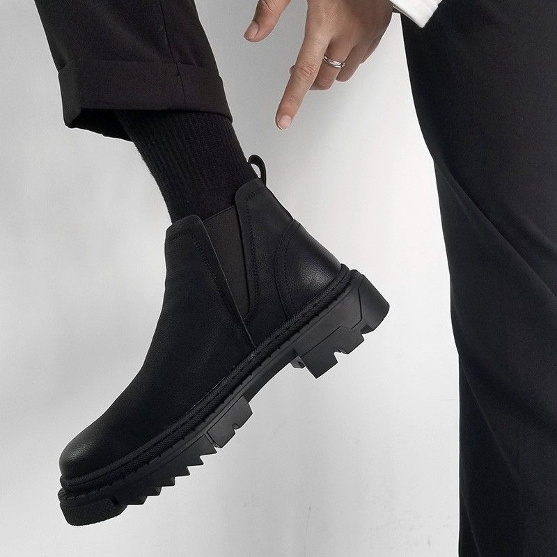 Chelsea Martin Boots Herren Casual High-Top Lederschuhe Ins Low-Top Medium Boots Trendy Leder Short Boots_voghion.com